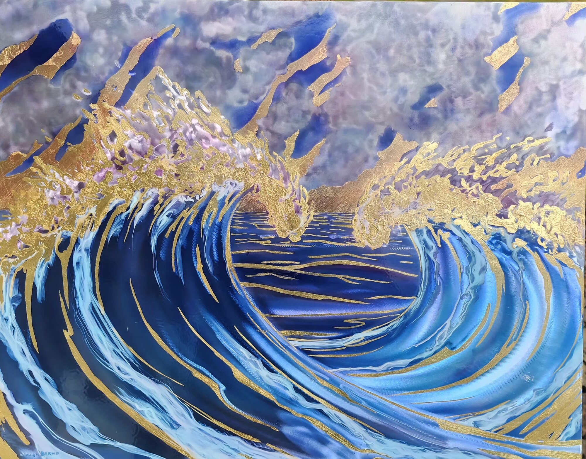 Waves No. 3 — Ground and Burnished Aluminum, Candy Paints, Gold Leaf, Sealed with an Automotive Clear Coat
