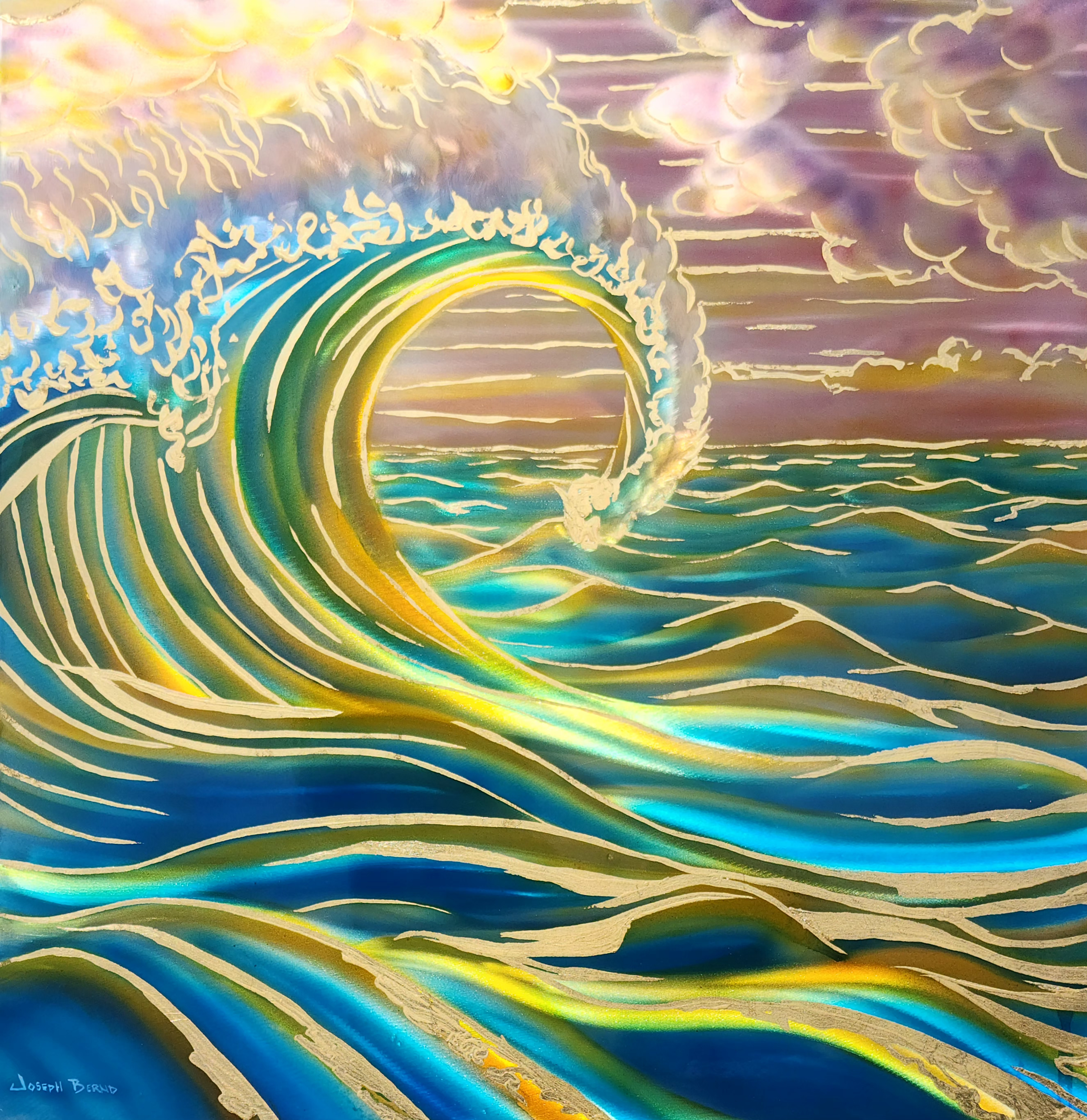 Waves No. 2 — Ground and Burnished Aluminum, Candy Paints, Gold Leaf, Sealed with an Automotive Clear Coat