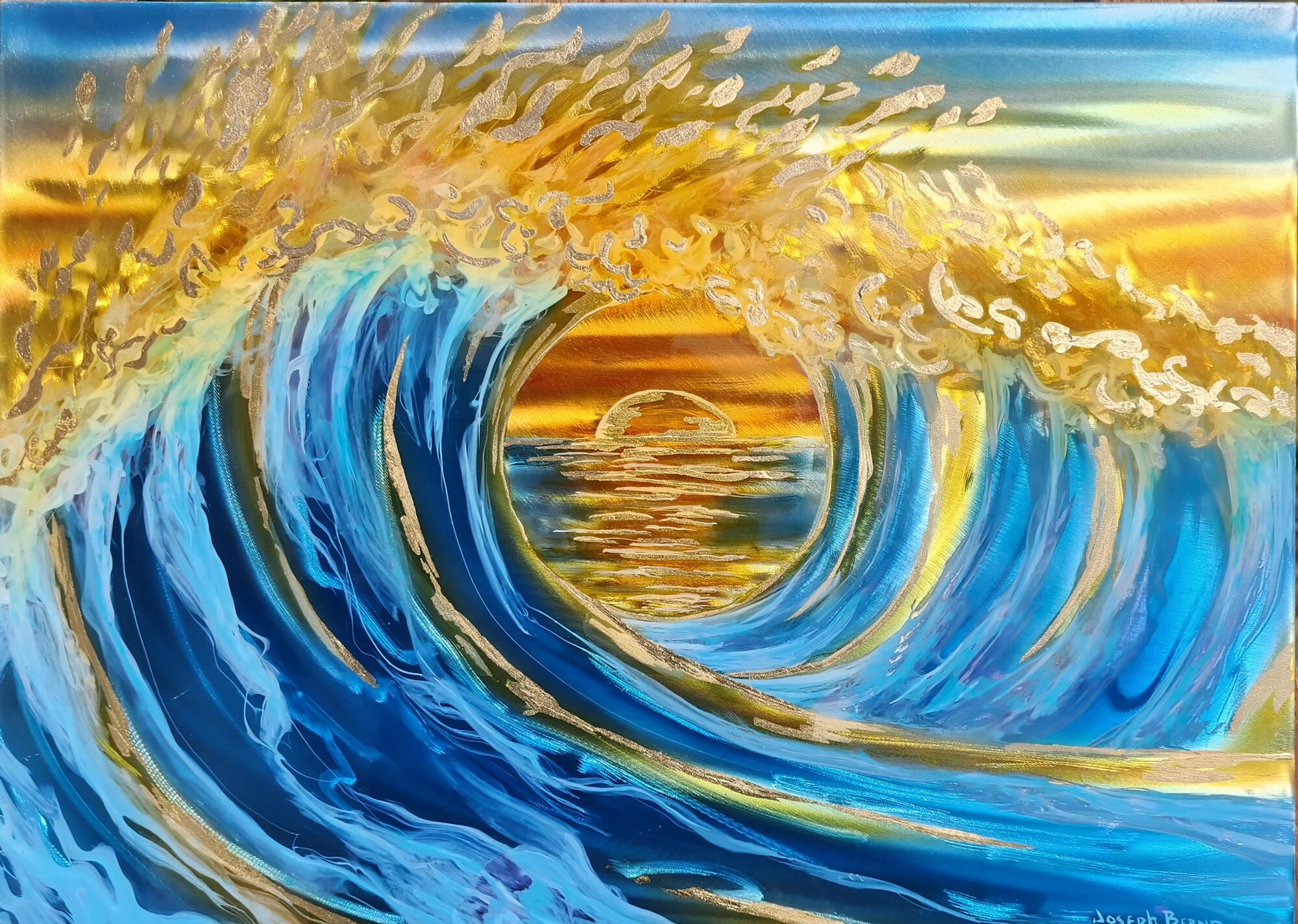 Waves No. 4 — Ground and Burnished Aluminum, Candy Paints, Gold Leaf, Sealed with an Automotive Clear Coat