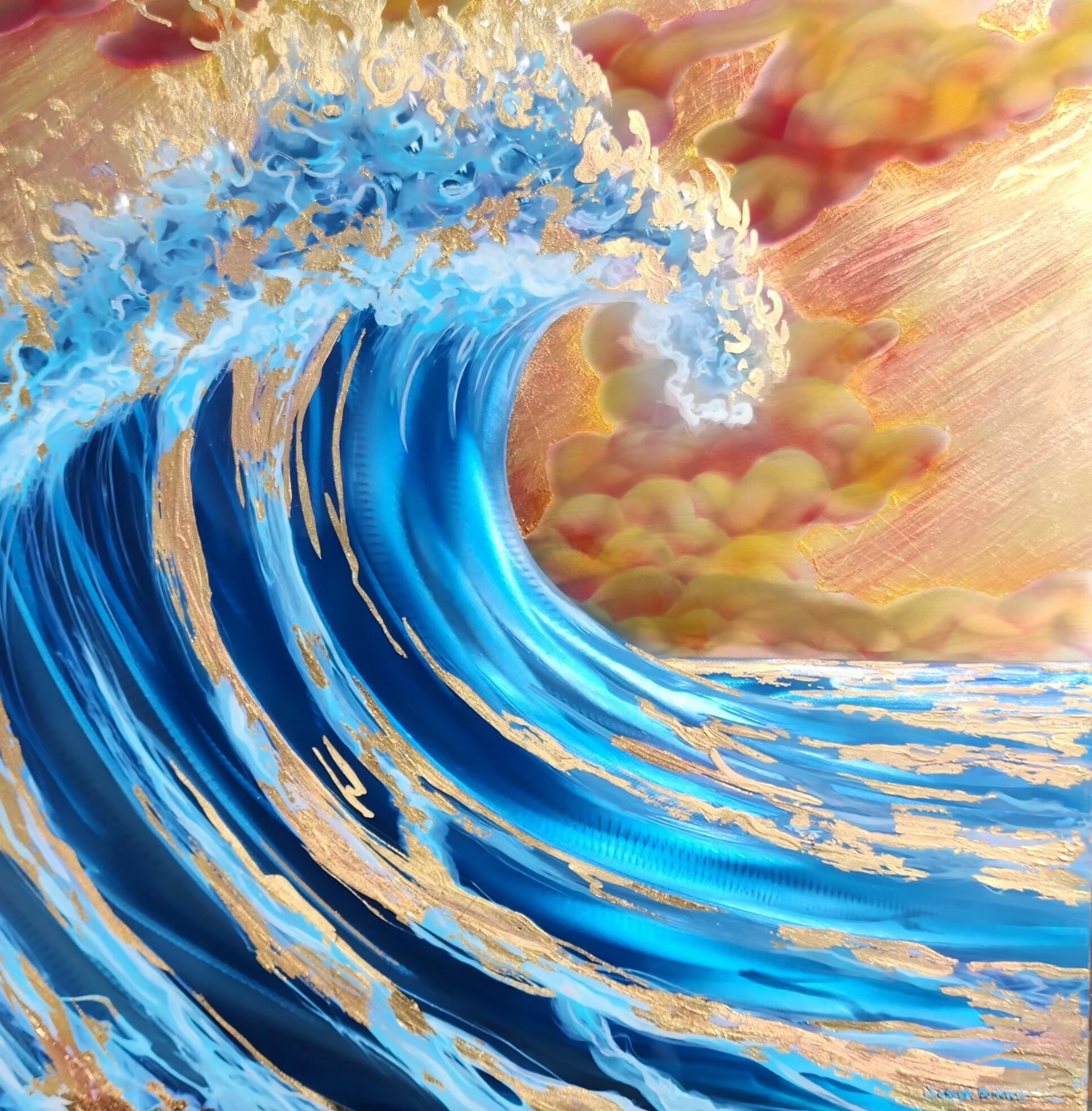 Waves No. 6 — Ground and Burnished Aluminum, Candy Paints, Gold Leaf, Sealed with an Automotive Clear Coat