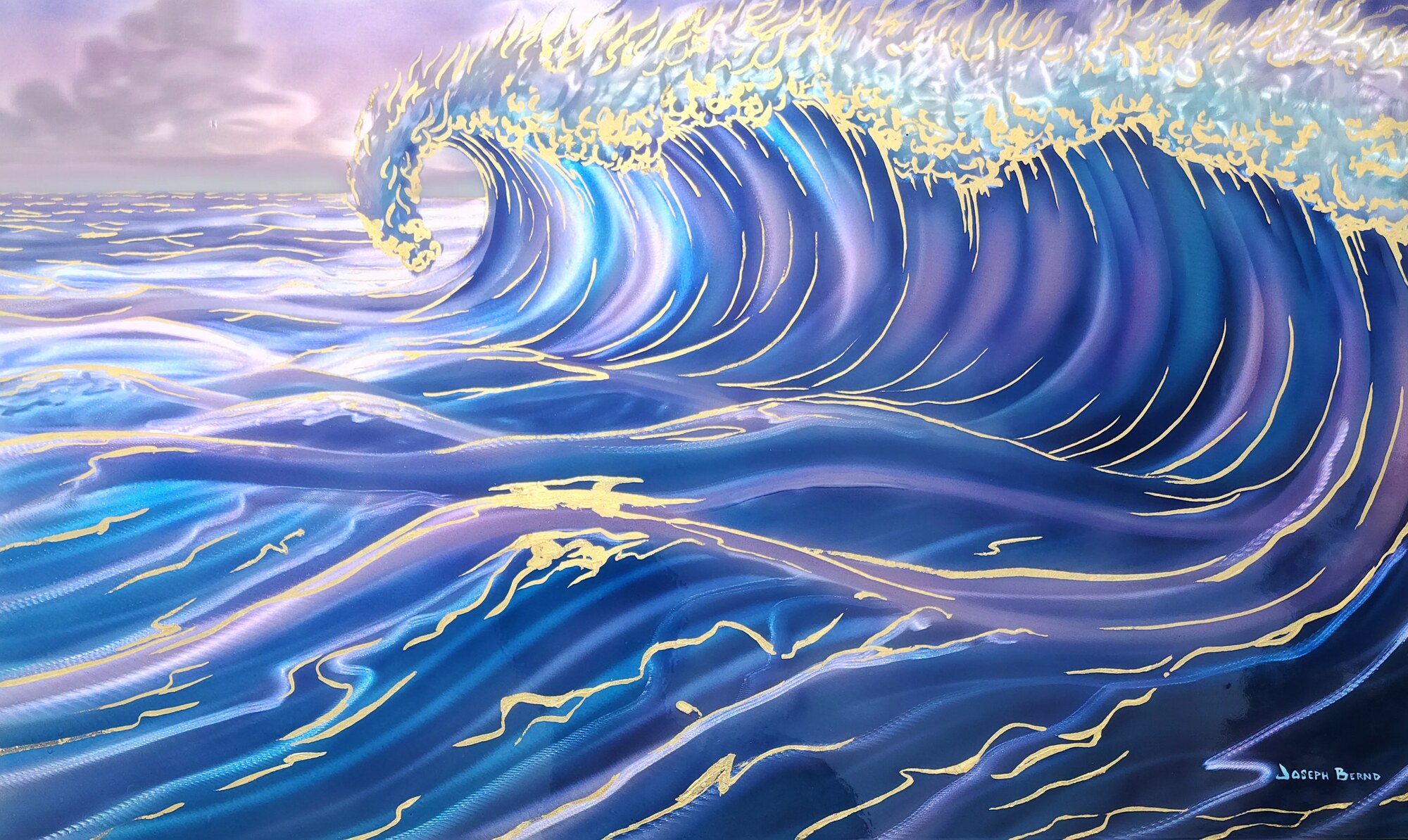 Waves No. 5 — Ground and Burnished Aluminum, Candy Paints, Gold Leaf, Sealed with an Automotive Clear Coat