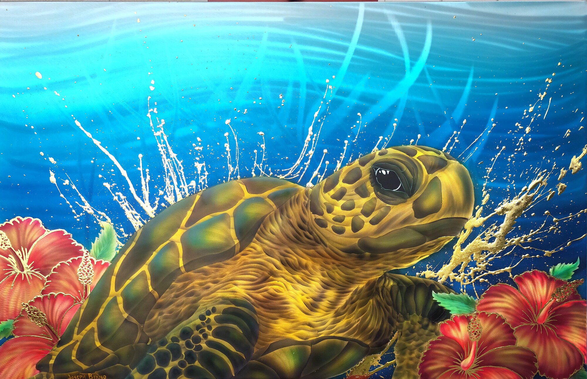 Webb's Honu — Ground and Burnished Aluminum, Candy Paints, Gold Leaf, Sealed with an Automotive Clear Coat